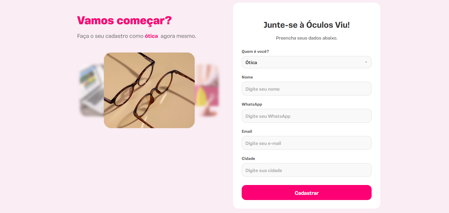 Cadastro da ótica - Passo 1